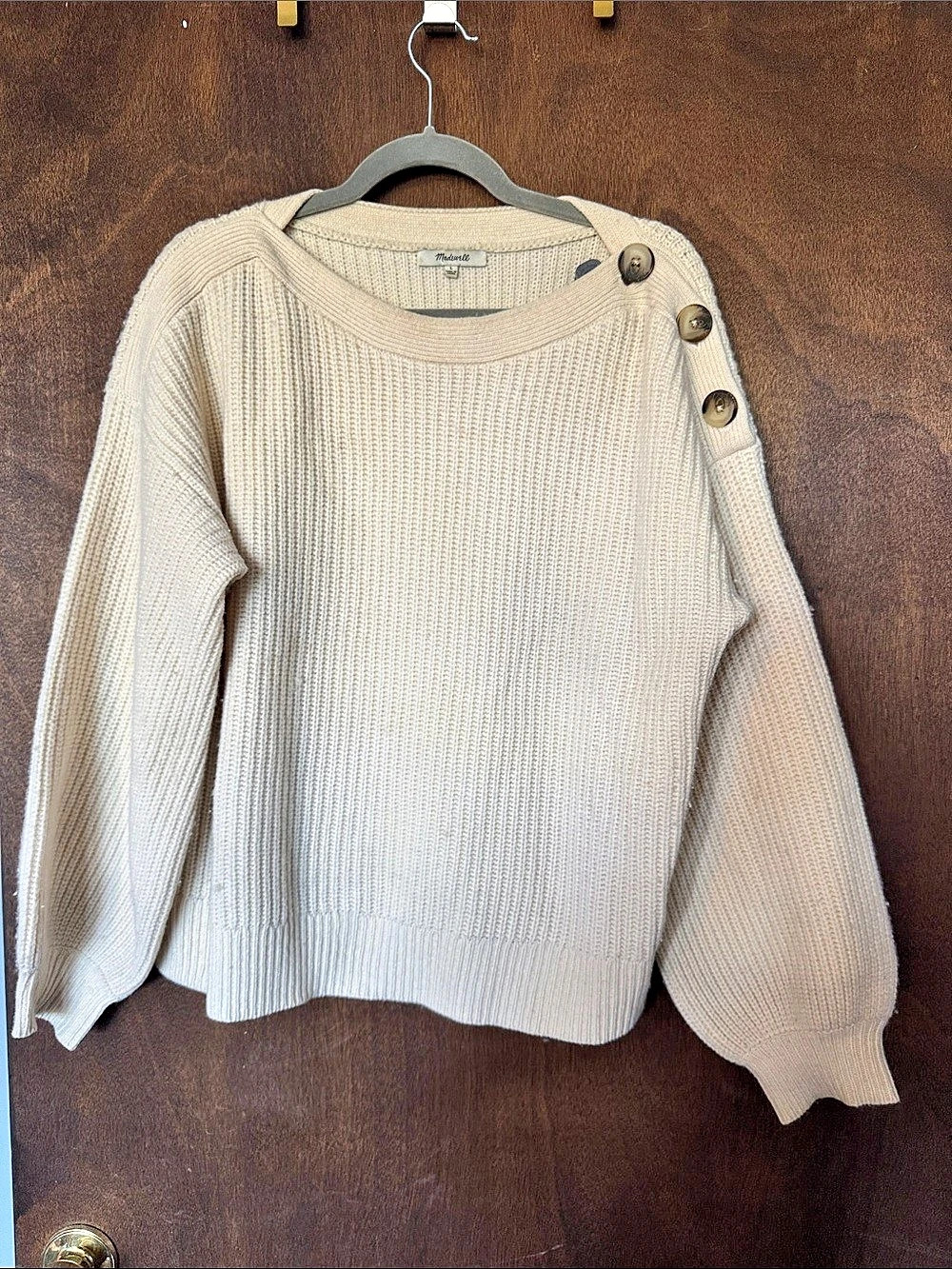 Madewell 100% Merino Wool Button Shoulder Sweater Cream Large